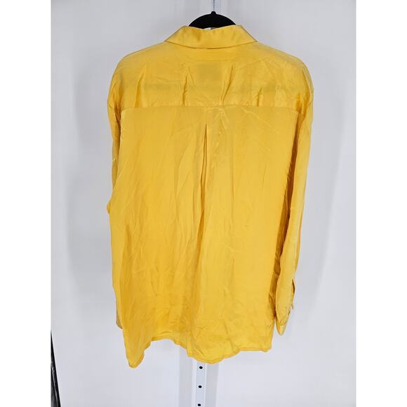 Moda Seta Steven Land Mens Sz L Pure Silk Long Sleeve Dress Shirt Yellow Gold - Picture 4 of 4